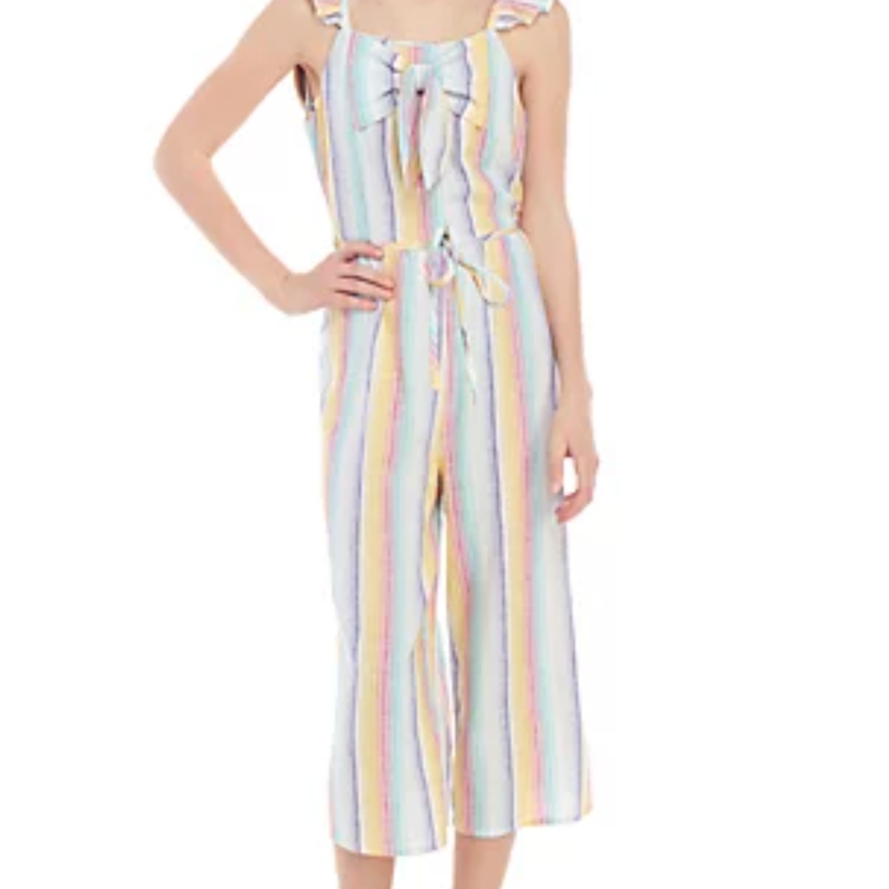✨2x hp✨Tie Front Rainbow Stripe Woven JumpsuitSize: XL